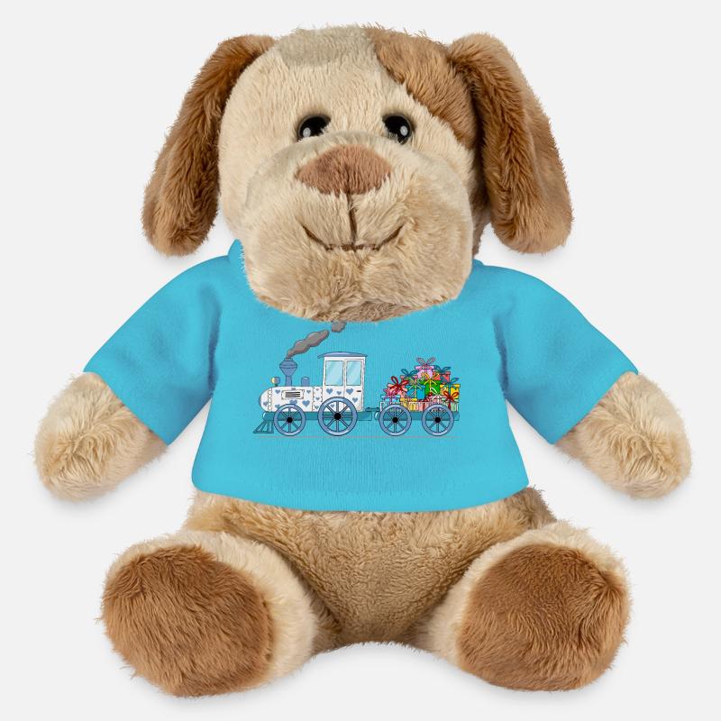 Kinderzug Eisenbahn mit Anhänger weiß - MiniFeet® Hund Helge - Atollblau