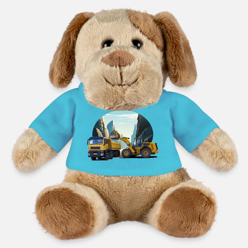 Bagger mit LKW im Steinbruch - MiniFeet® Hund Helge - Atollblau