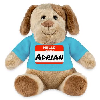 Bonjour, je m’appelle Adrian Étiquette Nom Tag - Chien en peluche Helge MiniFeet® - bleu outremer - Devant