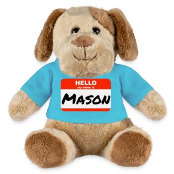 Bonjour Je m’appelle Mason Étiquette Nom Étiquette - Chien en peluche Helge MiniFeet® - bleu outremer - Devant