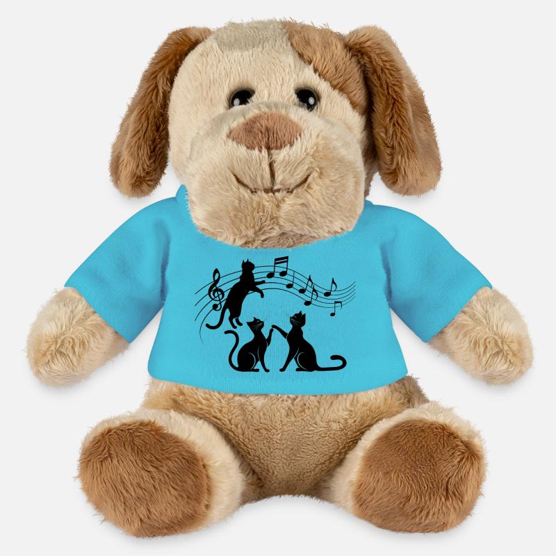 Schwarze Katzen Muster spielen mit Musiknote - MiniFeet® Hund Helge - Atollblau