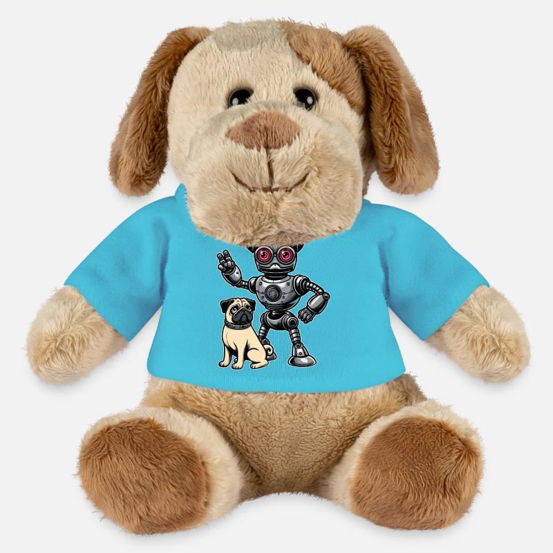 Mops Roboter und Herrchen Freunde - MiniFeet® Hund Helge - Atollblau