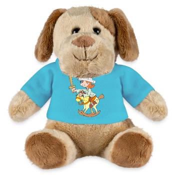 Child is riding a rocking horse - MiniFeet® Dog Helge - atoll blue - Front