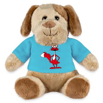 Red fox smiling cheerfully - MiniFeet® Dog Helge - atoll blue - Front