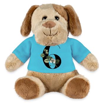 Numéro 6 floral vert -6e anniversaire floral - Chien en peluche Helge MiniFeet® - bleu outremer - Devant