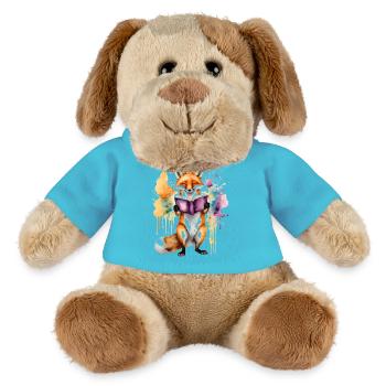 Fuchs Lesen Buch Bunt Tier Design Print - MiniFeet® Hund Helge - Atollblau - Vorne