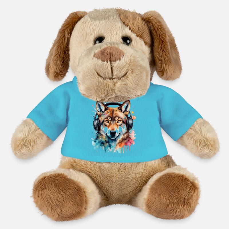 Wolf Kopfhörer Musik Bunt Tier Design Print - MiniFeet® Hund Helge - Atollblau