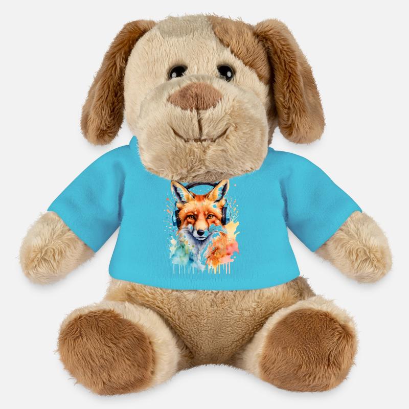 Fuchs Kopfhörer Musik Bunt Tier Design Print - MiniFeet® Hund Helge - Atollblau