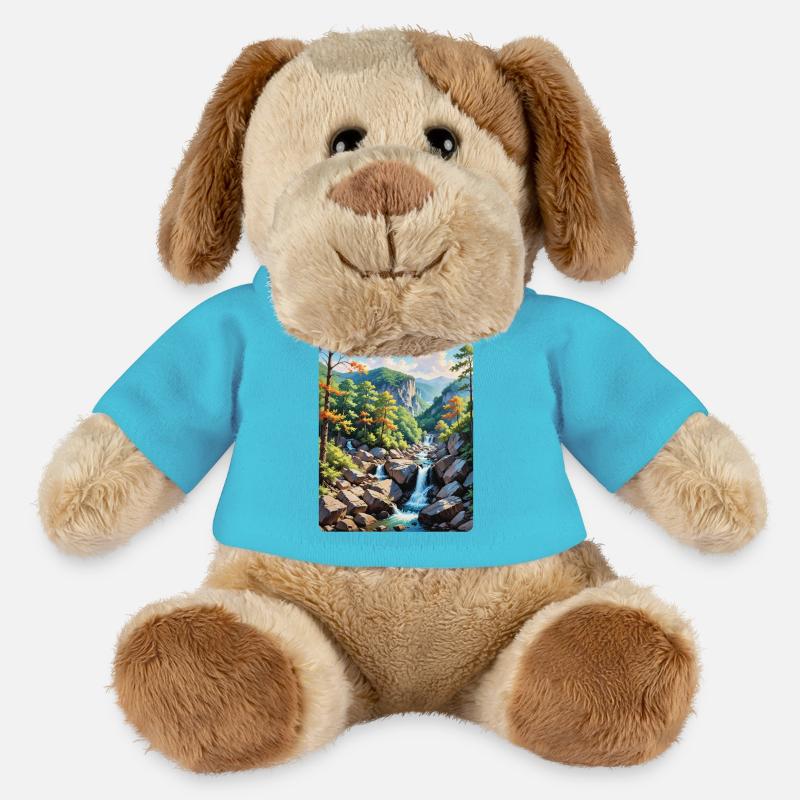Ruhige Berg-Wasserfall-Landschaft - MiniFeet® Hund Helge - Atollblau