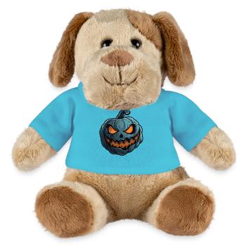 Grinsendes Kürbis Gesicht - Kürbis Halloween - MiniFeet® Hund Helge - Atollblau - Vorne