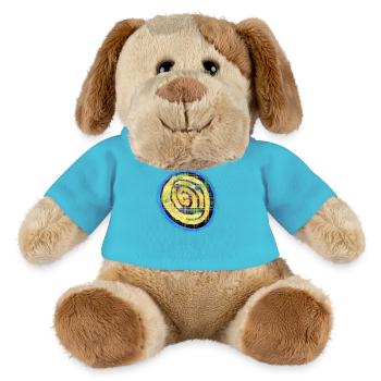 Gelbe kreative Spirale mit Karo Muster - MiniFeet® Hund Helge - Atollblau - Vorne