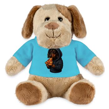 Teckel en sweat à capuche mangeant de la pizza - Chien en peluche Helge MiniFeet® - bleu outremer - Devant