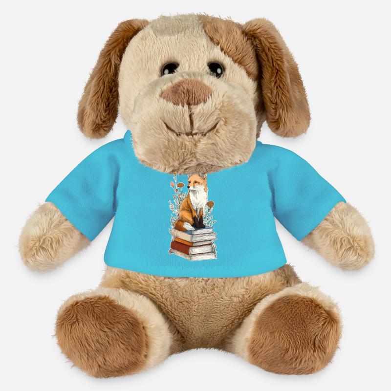 Fuchs auf Bücherstapel - MiniFeet® Hund Helge - Atollblau