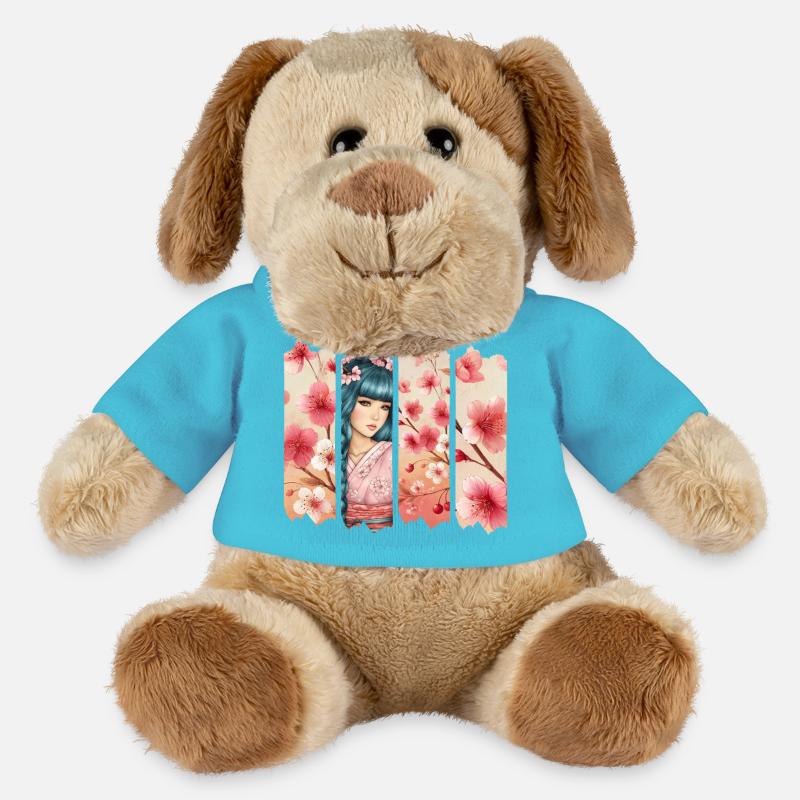 Kirschblüten Kimono Panel Portrait - MiniFeet® Hund Helge - Atollblau