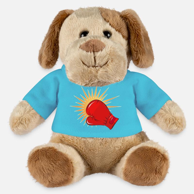 Roter Boxhandschuh mit Schlag-Effekt - MiniFeet® Hund Helge - Atollblau