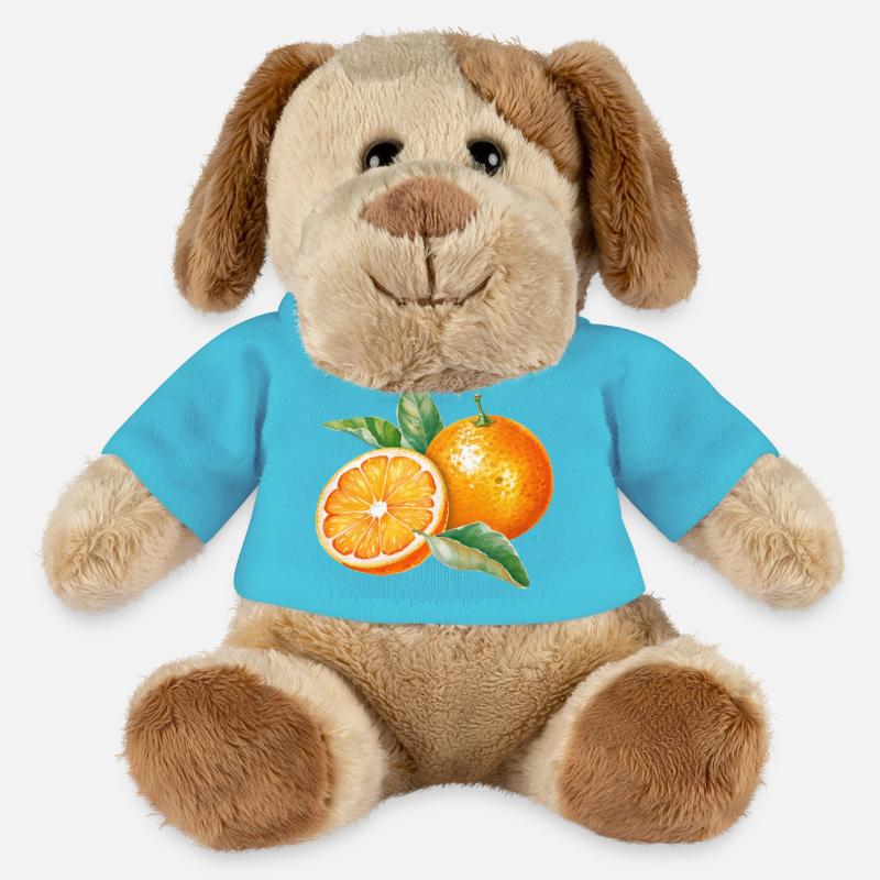Wasserfarbene Orangenfrüchte mit Blättern - MiniFeet® Hund Helge - Atollblau