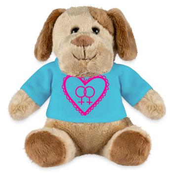 Herz der zwei Feminisymbole - MiniFeet® Hund Helge - Atollblau - Vorne