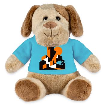 Silhouette géométrique de la ville orange - Chien en peluche Helge MiniFeet® - bleu outremer - Devant