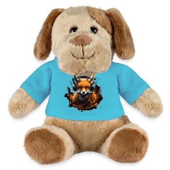 Fuchs mit Kopfhörer Splatterkunst - MiniFeet® Hund Helge - Atollblau - Vorne