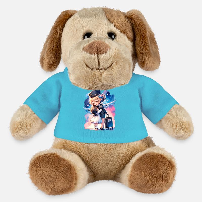 Flugbegleiterin Mutter mit ihrer Tochter - MiniFeet® Hund Helge - Atollblau