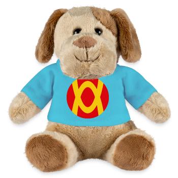 Abstract play of colors with red-yellow contrast - MiniFeet® Dog Helge - atoll blue - Front