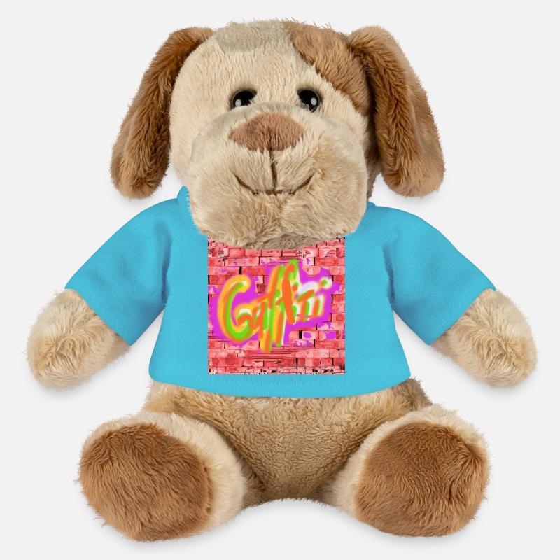Graffitis colorés sur briques - Chien en peluche Helge MiniFeet® - bleu outremer