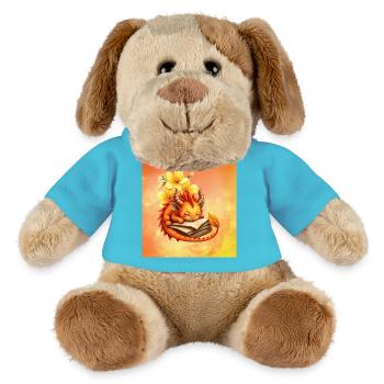 Verschlafener Drache auf geblümtem Buch - MiniFeet® Hund Helge - Atollblau - Vorne