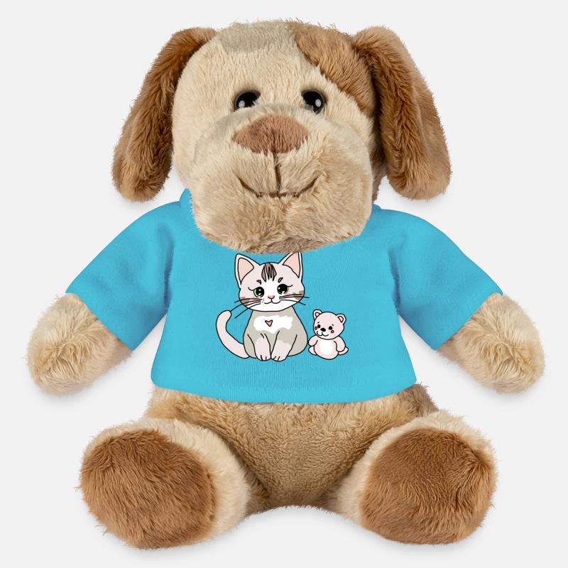 Süße Katze mit ihrem Teddy - MiniFeet® Hund Helge - Atollblau