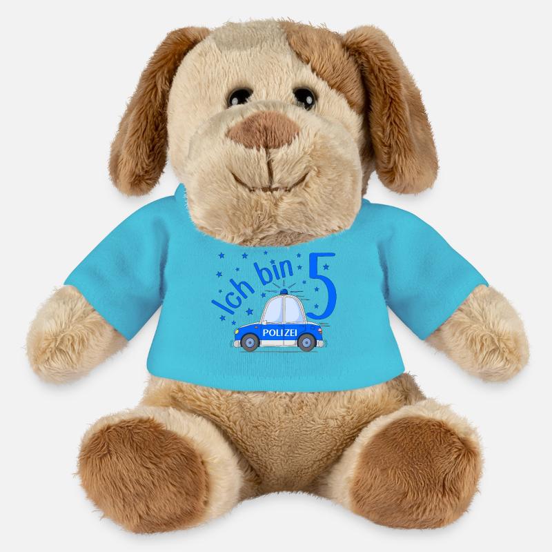 Polizeiauto Ich bin 5 Geburtstag Blau - MiniFeet® Hund Helge - Atollblau