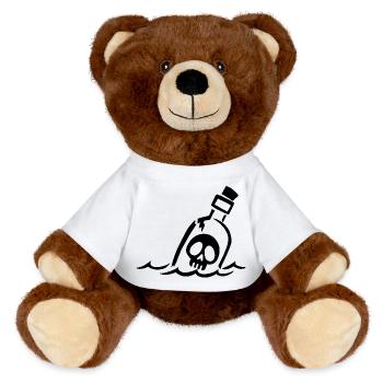 Schwarzer Totenkopf in der Flasche - MiniFeet® RecycelBär® Braun - Weiß - Vorne