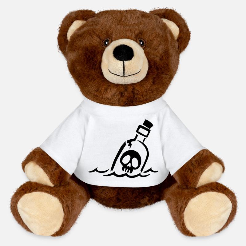 Schwarzer Totenkopf in der Flasche - MiniFeet® RecycelBär® Braun - Weiß