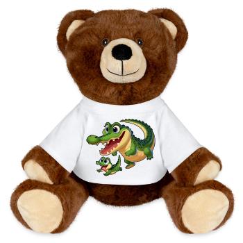 Crocodile mother and child frolicking - MiniFeet® RecycelBär® Teddy Bear Brown - white - Front