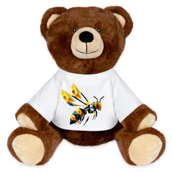 abeille géométrique, dans le style polygonal moderne - Nounours RecycelBär® marron - blanc - Devant
