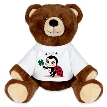 Coccinelle Trèfle Porte-bonheur Chance - Nounours RecycelBär® marron - blanc - Devant