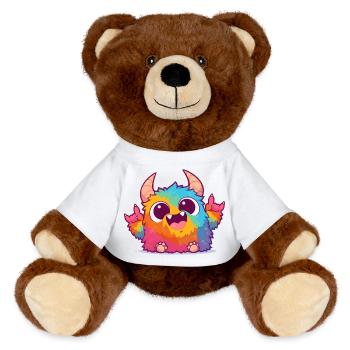 Kunterbunter Monster Rock-Charme - MiniFeet® RecycelBär® Braun - Weiß - Vorne
