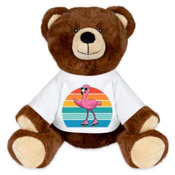 Flamant rose rétro exotique avec lunettes de soleil - Nounours RecycelBär® marron - blanc - Devant