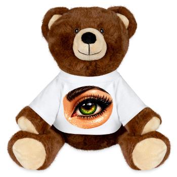 Illustration de l’œil vert - Nounours RecycelBär® marron - blanc - Devant