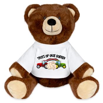 Proud Farm Life with Tractors - MiniFeet® RecycelBär® Teddy Bear Brown - white - Front