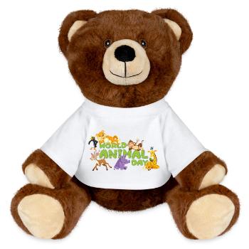 Welttierschutztag Cartoon T-Shirt - MiniFeet® RecycelBär® Braun - Weiß - Vorne