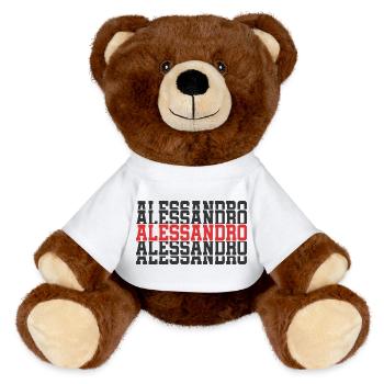 Alessandro T-Shirt gestapelter Text Geschenk T-Shirt - MiniFeet® RecycelBär® Braun - Weiß - Vorne