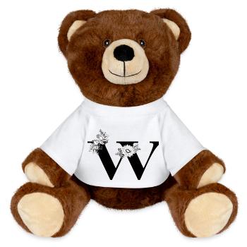 Lettre w floral noir et blanc - Nounours RecycelBär® marron - blanc - Devant