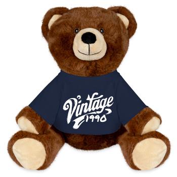 Vintage 1990 Jahrgang 1990 Geburtstag 1990 Retro - MiniFeet® RecycelBär® Braun - French Navy - Vorne