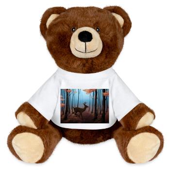 Cerf galopant dans un forêt d'automne - Nounours RecycelBär® marron - blanc - Devant
