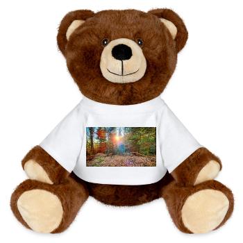Lumière du soleil dans la forêt d’automne - Nounours RecycelBär® marron - blanc - Devant