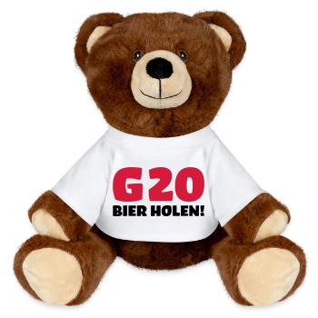 Bier holen Humor - MiniFeet® RecycelBär® Braun - Weiß - Vorne