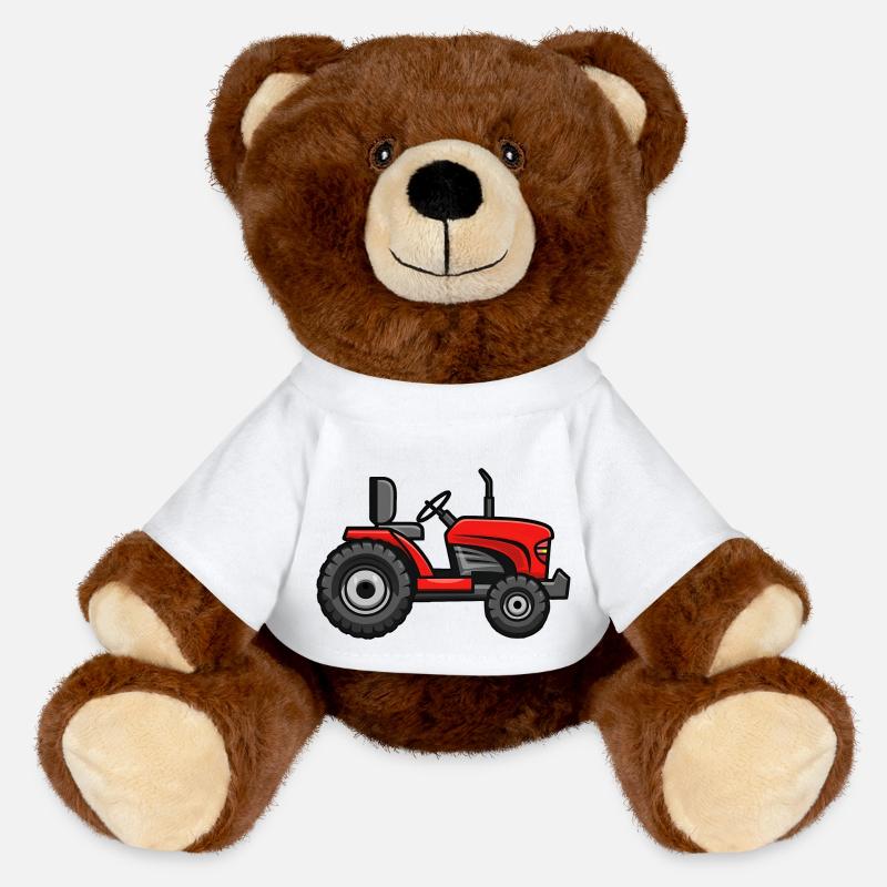 Red Lawn Tractor - MiniFeet® RecycelBär® Teddy Bear Brown - white