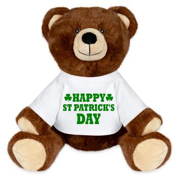 happy st patricks day - MiniFeet® RecycelBär® Teddy Bear Brown - white - Front