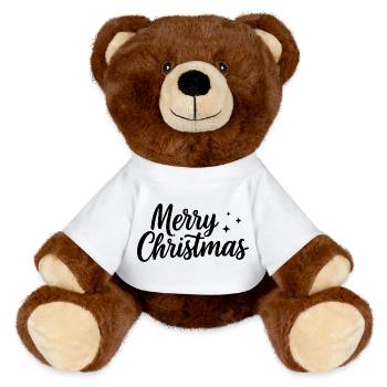 Merry-Christmas Schriftzug mit kleinen Sternen - MiniFeet® RecycelBär® Braun - Weiß - Vorne