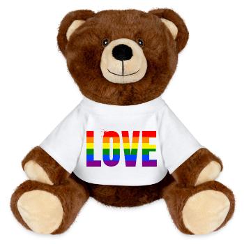 LOVE Rainbow Statement – Bold Equality Message - MiniFeet® RecycelBär® Braun - Weiß - Vorne