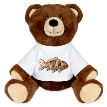 Mosaïque de carpes koi - Art japonais pour les amateurs de poissons - Nounours RecycelBär® marron - blanc - Devant